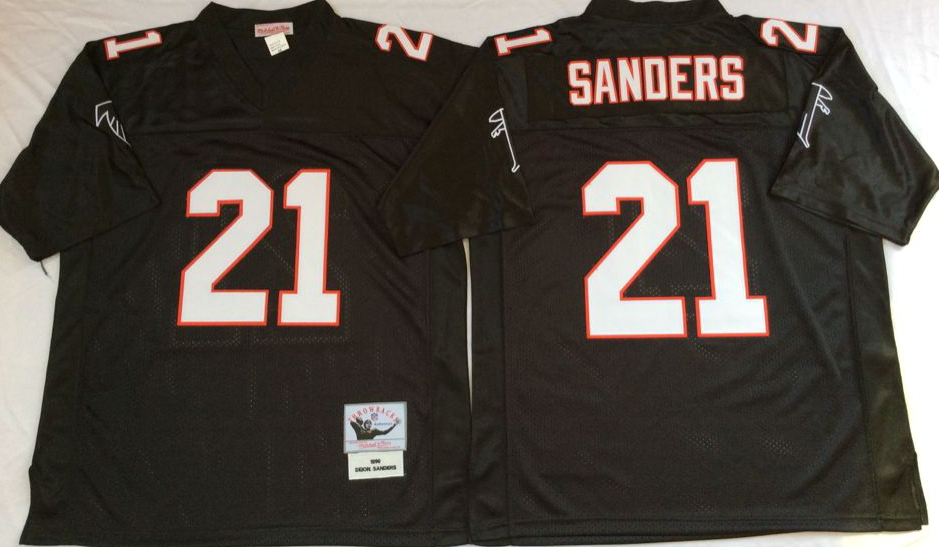 Men NFL Atlanta Falcons #21 Sanders black Mitchell Ness jerseys->atlanta falcons->NFL Jersey
